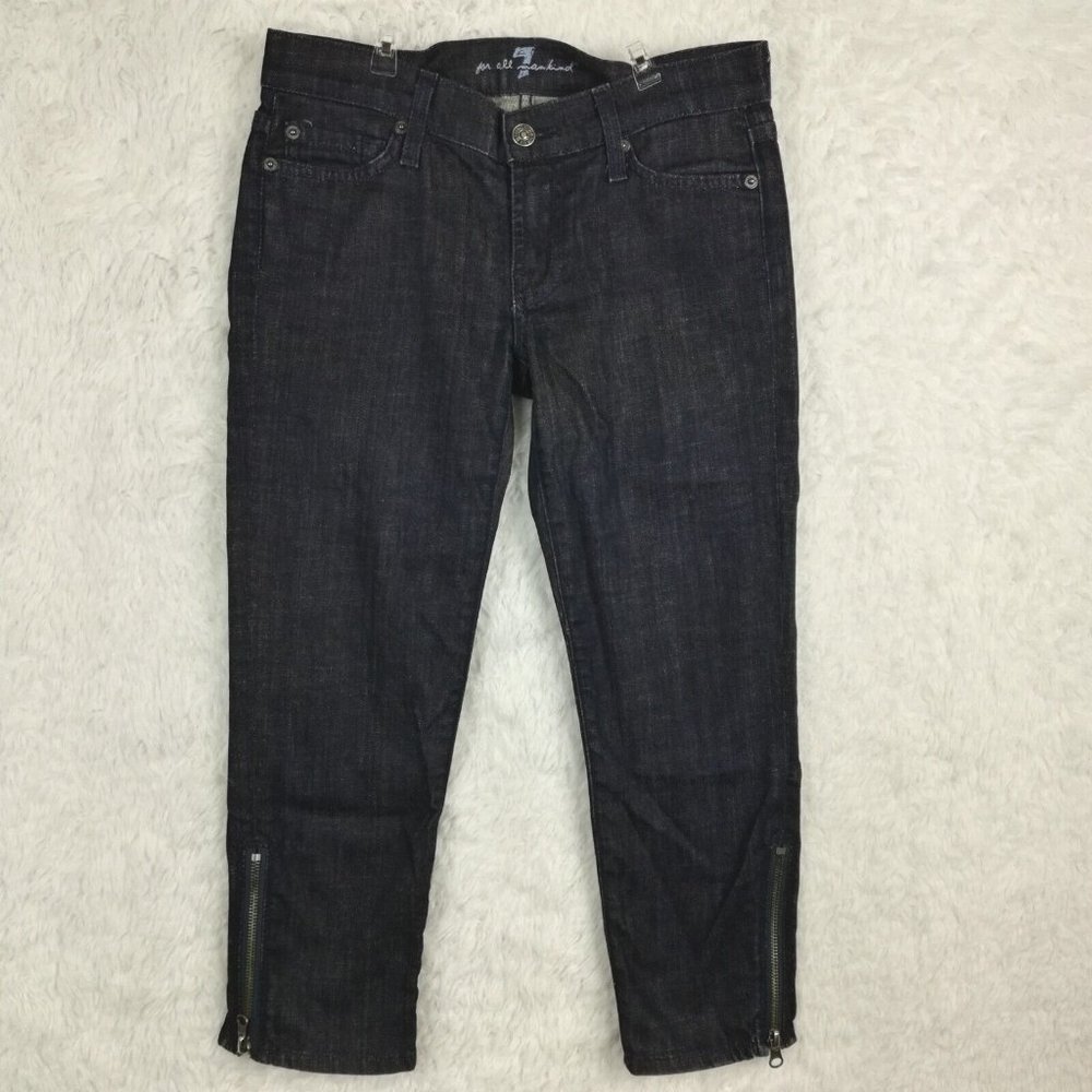 7 For All Mankind Womens Jeans Capri Blue Denim Zipper Dark Wash Low‎ Rise 25